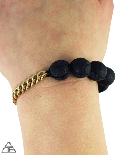 Lava Rock Gold Macrame Bracelet