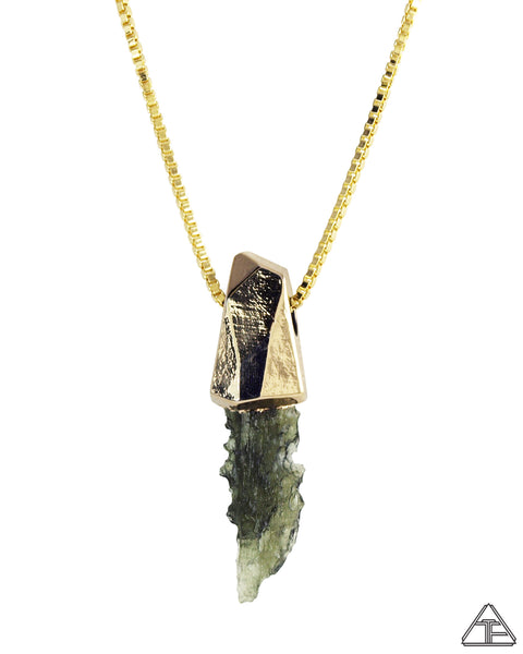 Moldavite 14k Yellow Gold Crystal Talisman Pendant