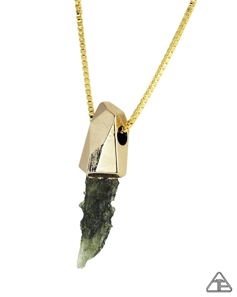 Moldavite 14k Yellow Gold Crystal Talisman Pendant