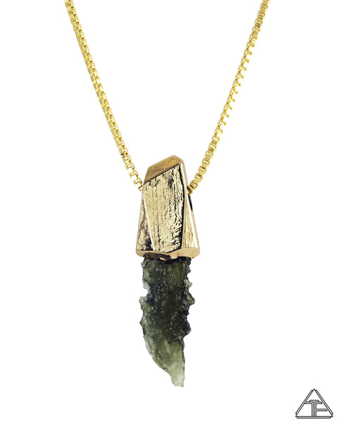 Moldavite 14k Yellow Gold Crystal Talisman Pendant