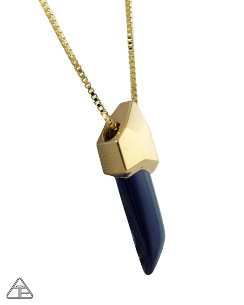 Blue Tigers Eye 14k Yellow Gold Crystal Talisman Pendant