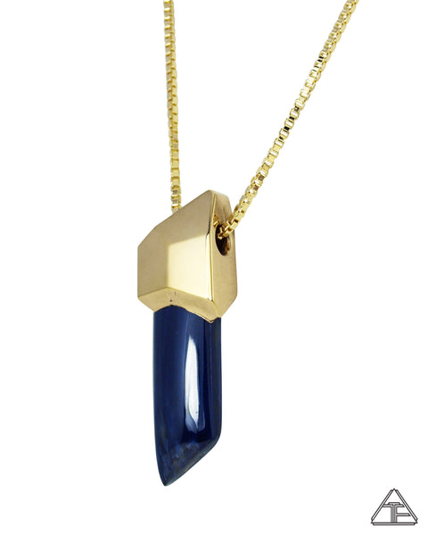 Blue Tigers Eye 14k Yellow Gold Crystal Talisman Pendant