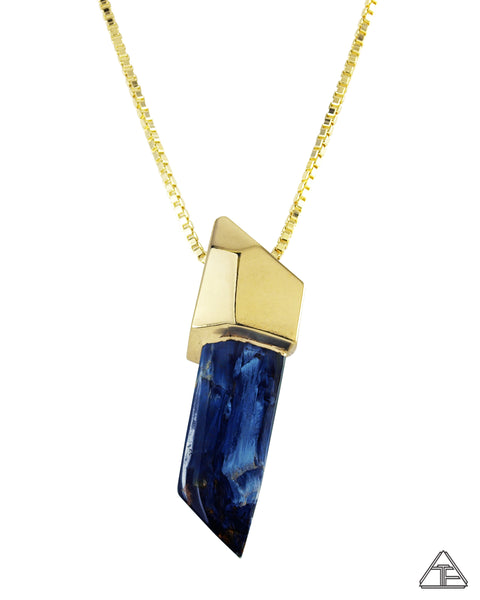 Blue Tigers Eye 14k Yellow Gold Crystal Talisman Pendant