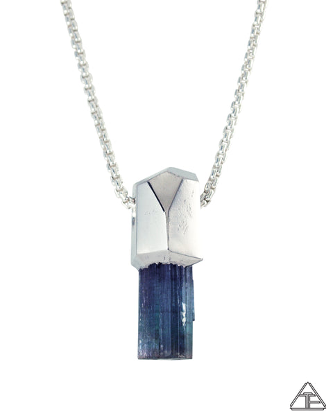 Large Indicolite Tourmaline Palladium Crystal Talisman Pendant