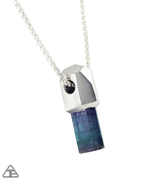 Large Indicolite Tourmaline Palladium Crystal Talisman Pendant