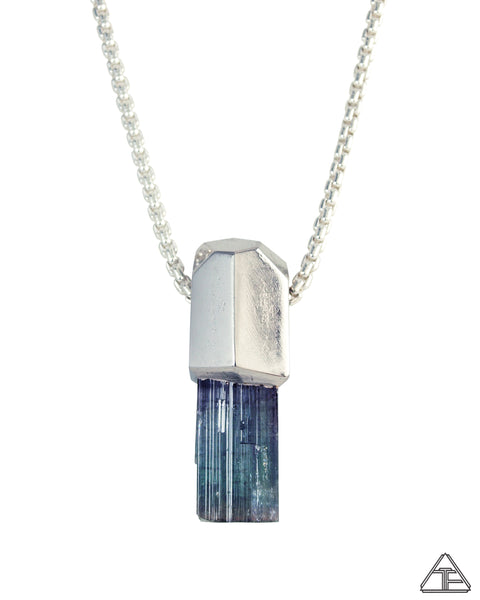 Large Indicolite Tourmaline Palladium Crystal Talisman Pendant