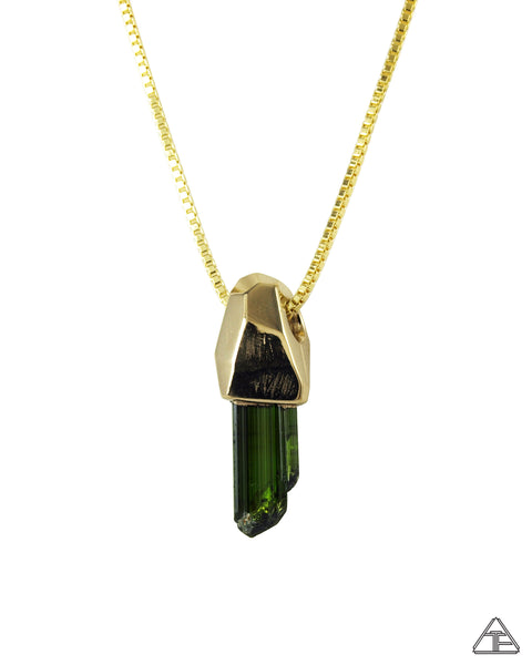 Green Tourmaline 14k Yellow Gold Crystal Talisman Pendant