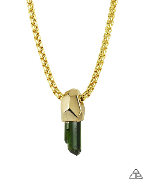 Green Tourmaline 14k Yellow Gold Crystal Talisman Pendant