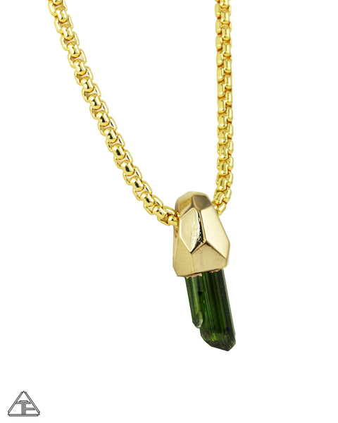 Green Tourmaline 14k Yellow Gold Crystal Talisman Pendant