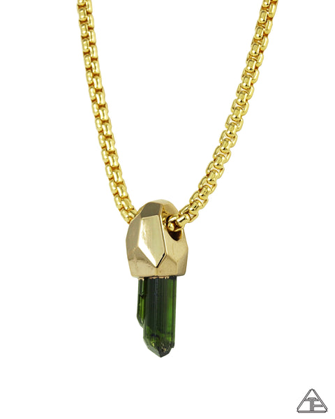 Green Tourmaline 14k Yellow Gold Crystal Talisman Pendant