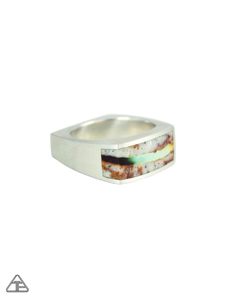 Lux Ring: Sterling Silver Diamond Turquoise In Matrix Inlay Size 9