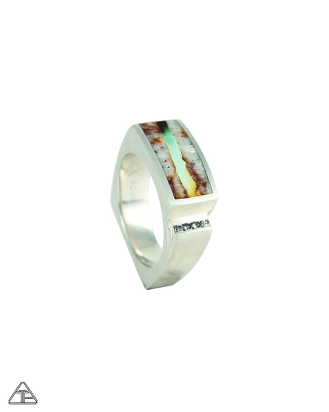 Lux Ring: Sterling Silver Diamond Turquoise In Matrix Inlay Size 9
