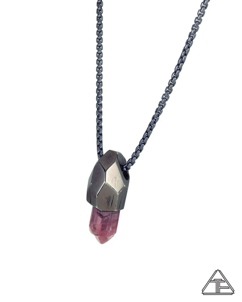 Rubellite Black Rhodium Crystal Talisman Pendant