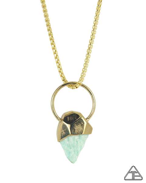 Large Amazonite Yellow Gold Crystal Talisman Pendant