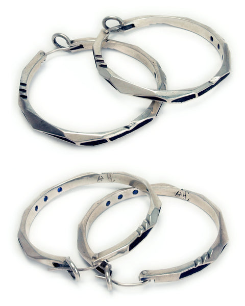 Blue Sapphire Sterling Silver Lattice Series Hoops Collab