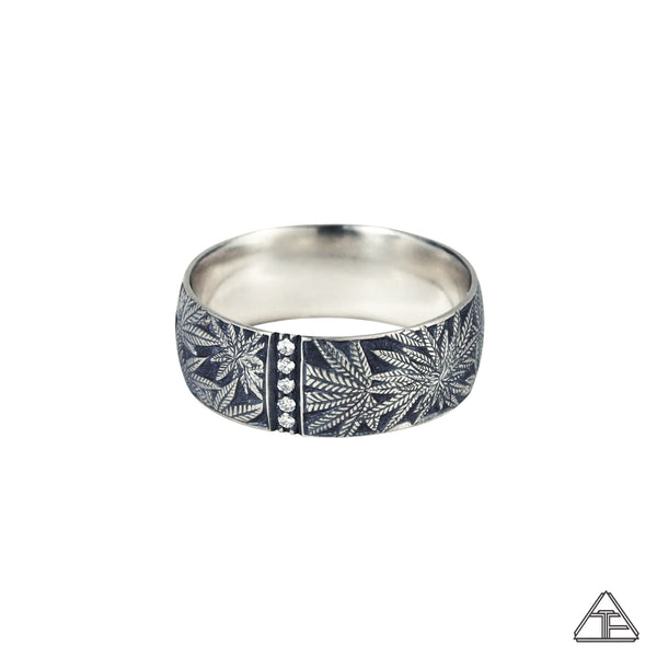 Cannabis Hand Engraved Band - Cannabis Jewelry Collection - Third Eye Assembly