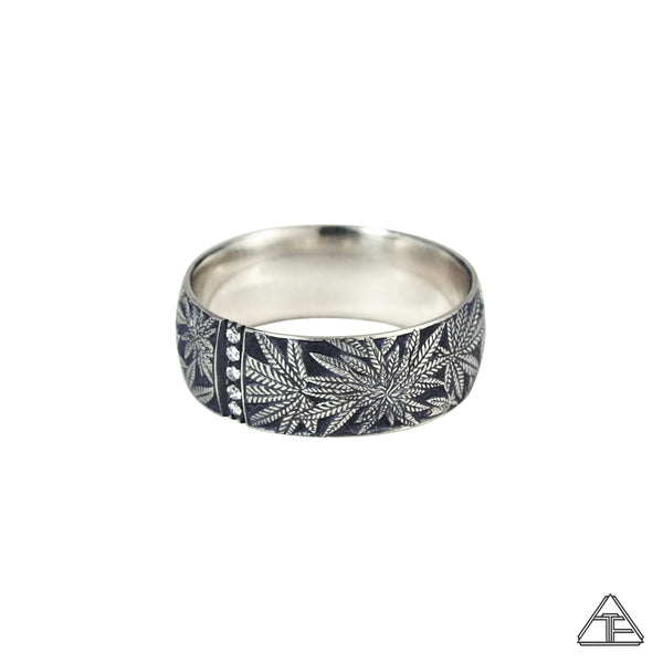 Cannabis Hand Engraved Band - Cannabis Jewelry Collection - Third Eye Assembly