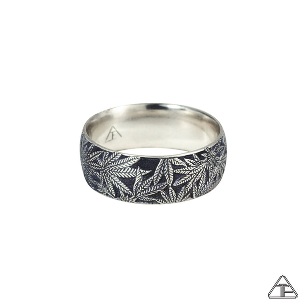 Cannabis Hand Engraved Band - Cannabis Jewelry Collection - Third Eye Assembly