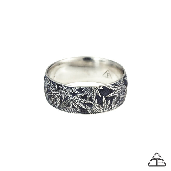 Cannabis Hand Engraved Band - Cannabis Jewelry Collection - Third Eye Assembly