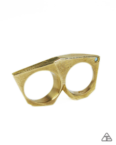 Lattice: Brass Double Ring Blue Topaz