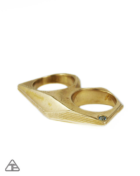 Lattice: Brass Double Ring Blue Topaz