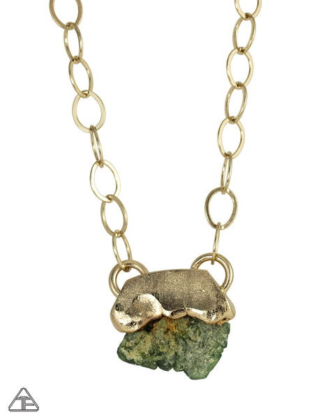 Large Demantoid Garnet Cluster Yellow Gold Crystal Talisman Pendant With Chain
