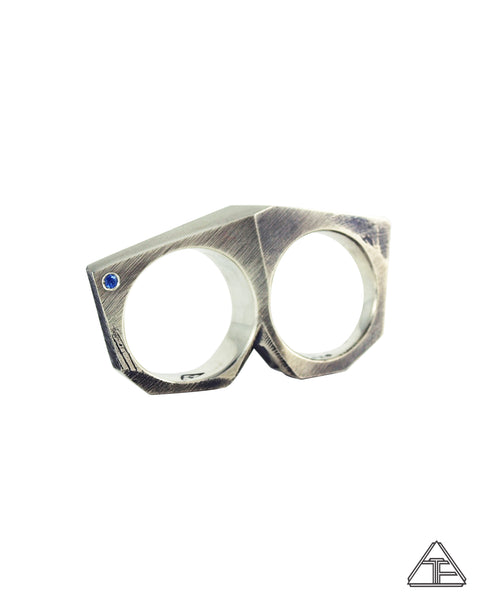 Lattice: Sterling Silver Double Ring Blue Sapphire