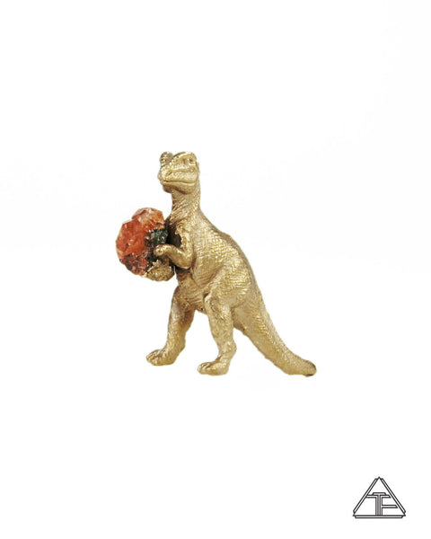 Hessonite Garnet Velociraptor Yellow Gold Synthesized Crystal Talisman Statue