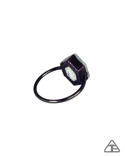 Size 8 - Aquamarine Black Rhodium Crystal Talisman Ring