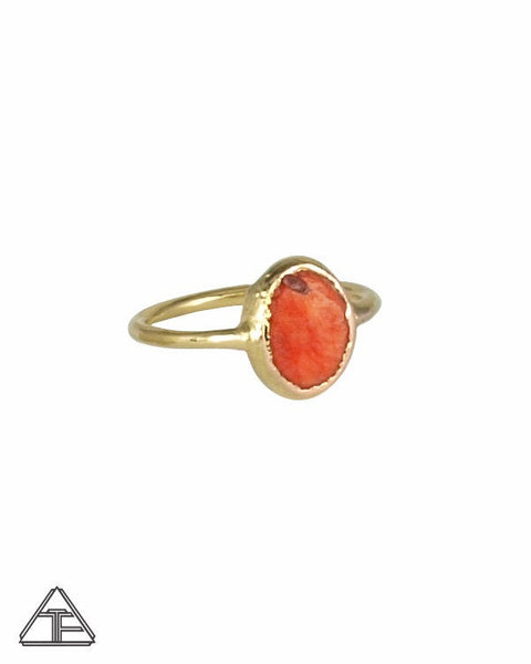 Size 5.5 - Coral Yellow Gold Crystal Talisman Ring