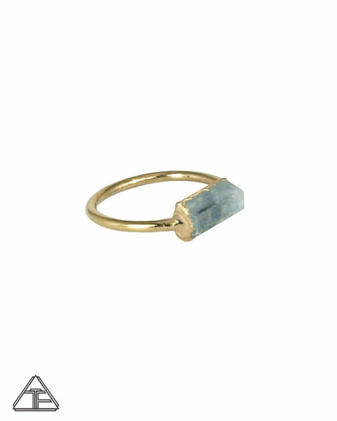 Size 4.5 - Aquamarine Yellow Gold Crystal Talisman Ring