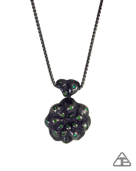 Lux: Emerald and Tsavorite Psychedelic Peyote Cactus Sterling Silver Pendant