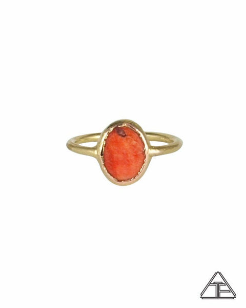 Size 5.5 - Coral Yellow Gold Crystal Talisman Ring