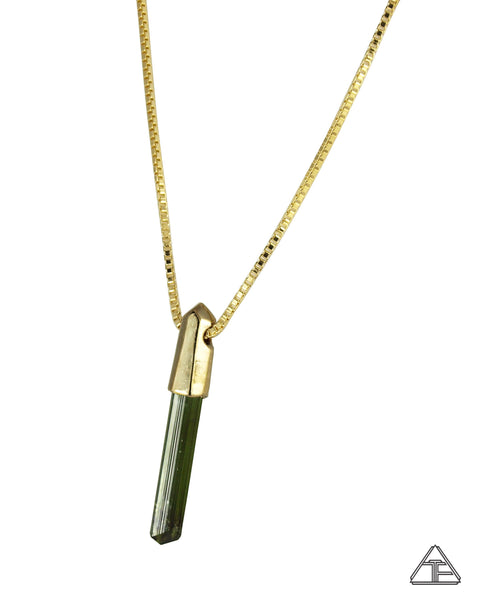 Green Tourmaline 14k Yellow Gold Crystal Talisman Pendant