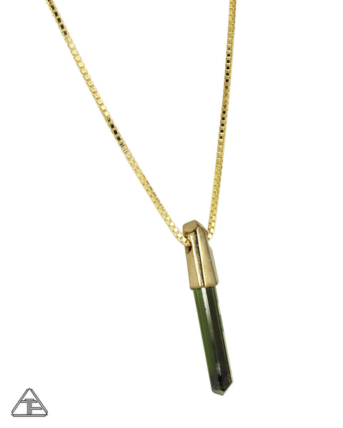 Green Tourmaline 14k Yellow Gold Crystal Talisman Pendant