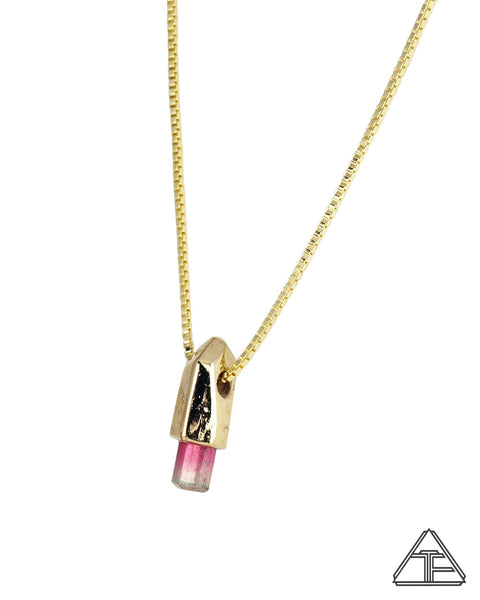 Rubellite Yellow Gold Crystal Talisman Pendant