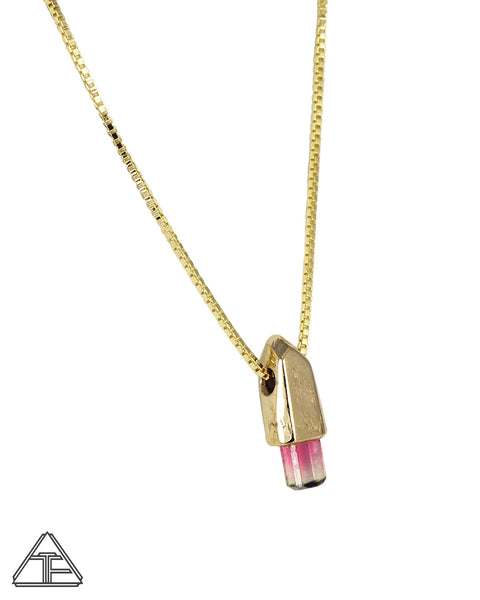 Rubellite Yellow Gold Crystal Talisman Pendant