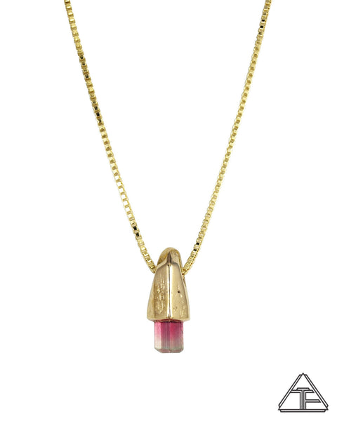 Rubellite Yellow Gold Crystal Talisman Pendant