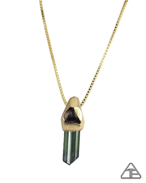 Green Tourmaline Yellow Gold Crystal Talisman Pendant