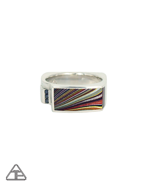Lux Ring: Sterling Silver Black Diamond Fordite Inlay