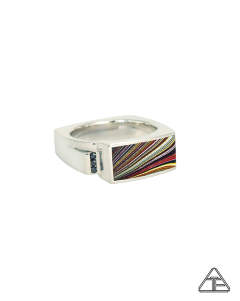 Lux Ring: Sterling Silver Black Diamond Fordite Inlay