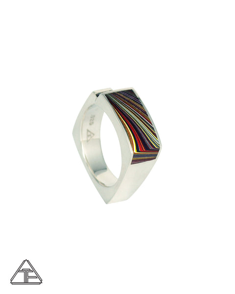 Lux Ring: Sterling Silver Black Diamond Fordite Inlay