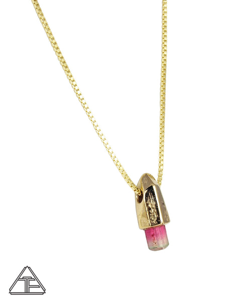 Rubellite Yellow Gold Crystal Talisman Pendant
