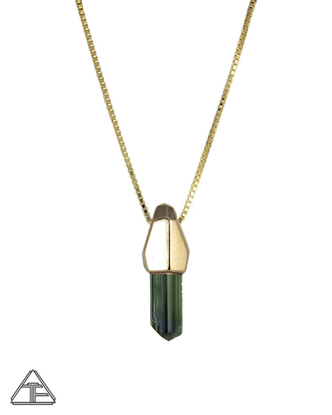 Green Tourmaline Yellow Gold Crystal Talisman Pendant