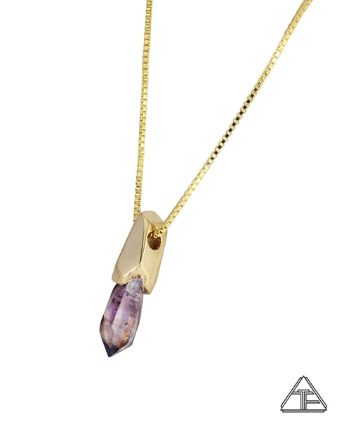 Brandberg Amethyst 14k Yellow Gold Crystal Talisman Pendant