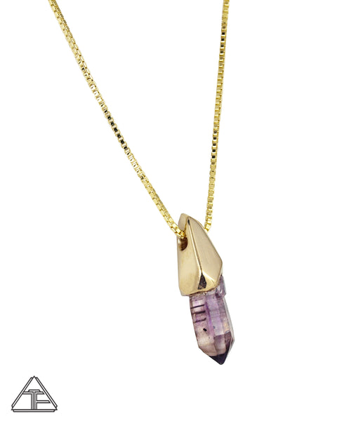 Brandberg Amethyst 14k Yellow Gold Crystal Talisman Pendant