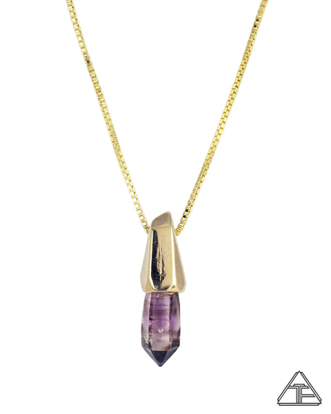 Brandberg Amethyst 14k Yellow Gold Crystal Talisman Pendant