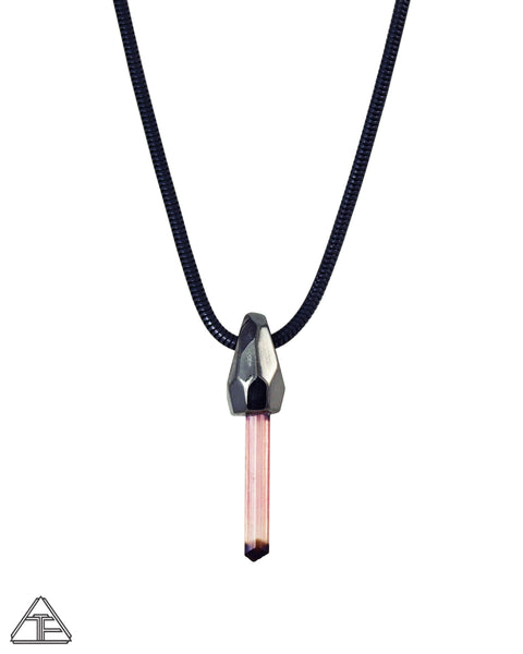 Pink and Black Tourmaline Black Rhodium Crystal Talisman Pendant