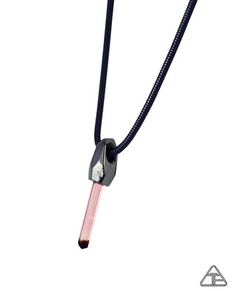 Pink and Black Tourmaline Black Rhodium Crystal Talisman Pendant