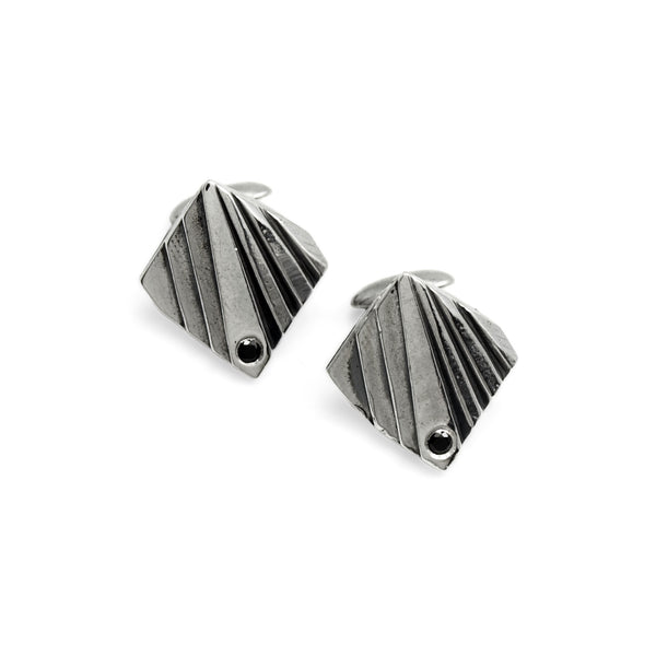 Mohs Lattice: Sterling Silver Cufflinks Black Diamond